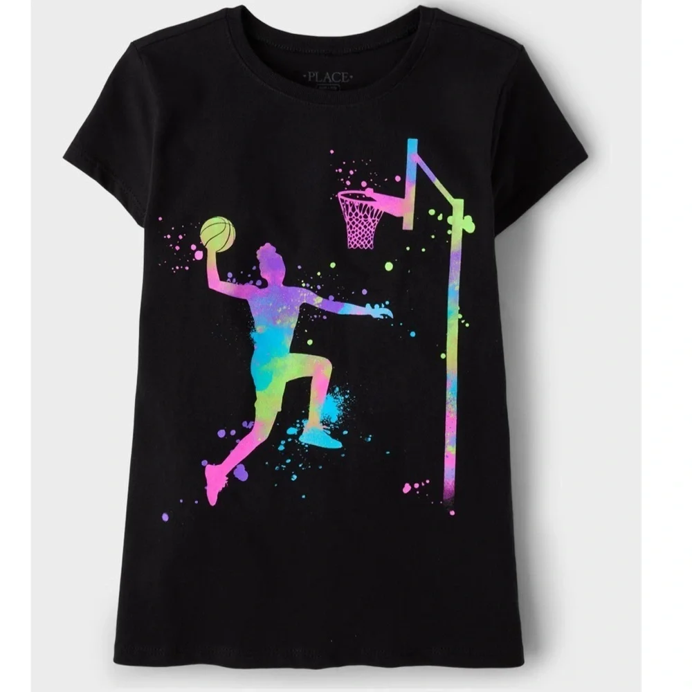 🇺🇸$5🇺🇸 The Children’s Place Black Kids Basketball Graphic Short Sleeve Tee
